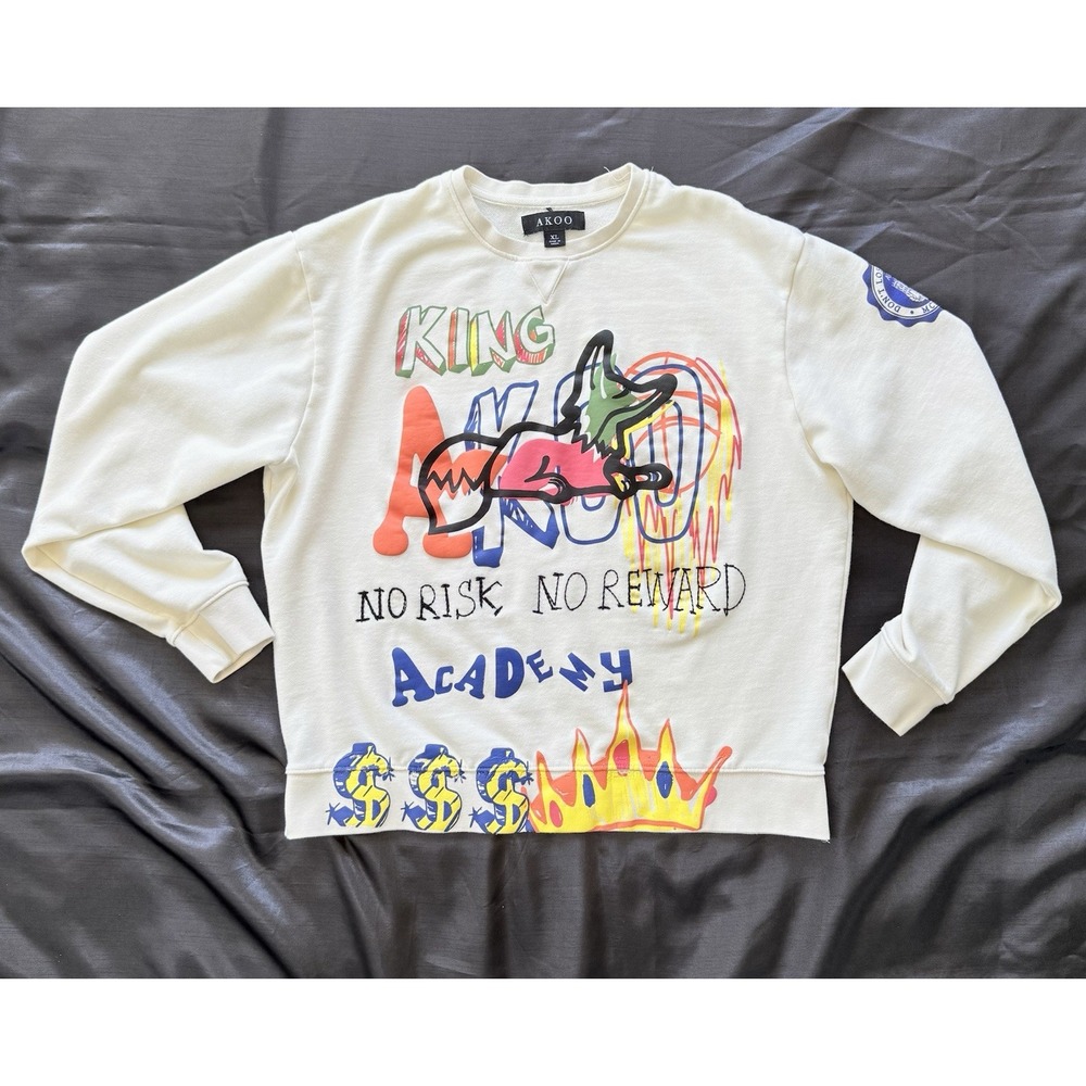 AKOO Clothing Mens Sweater Pullover Sz XL No Risk No Reward King Academy